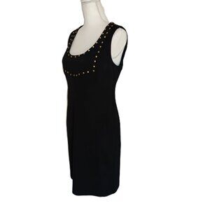 Fitted Gold Studded Little Black Dress Sleeveless Knee Length EUC
